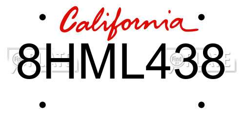 8HML438 California License Plate