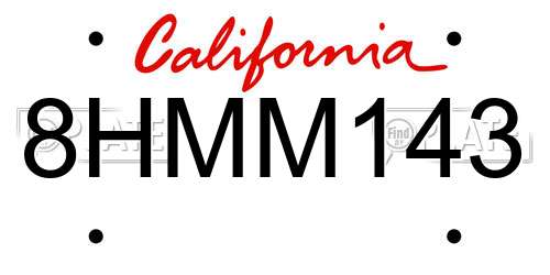 8HMM143 California License Plate