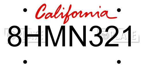 8HMN321 California License Plate