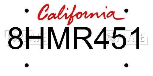 8HMR451 California License Plate