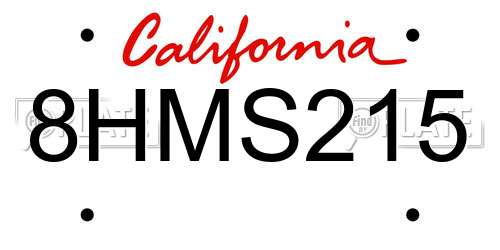 8HMS215 California License Plate