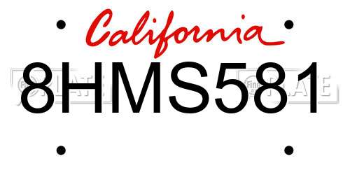 8HMS581 California License Plate