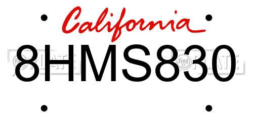 8HMS830 California License Plate