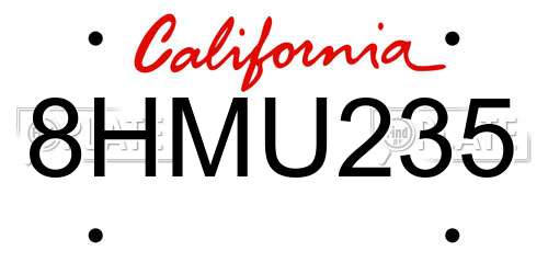 8HMU235 California License Plate