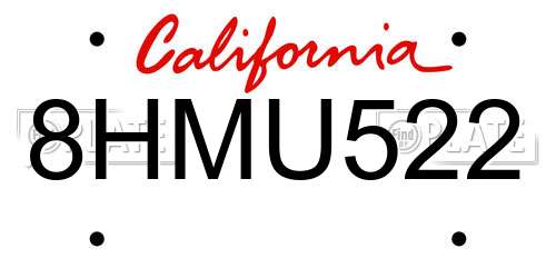 8HMU522 California License Plate