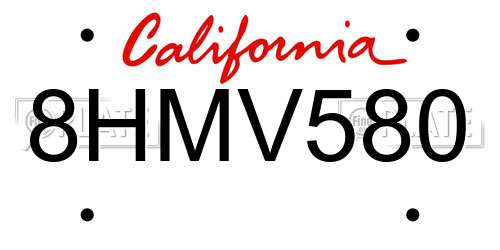 8HMV580 California License Plate