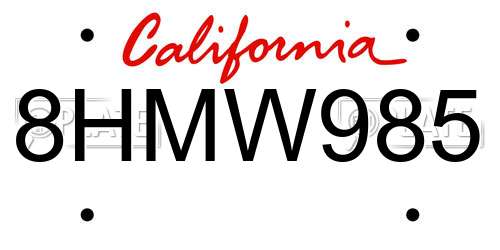 8HMW985 California License Plate