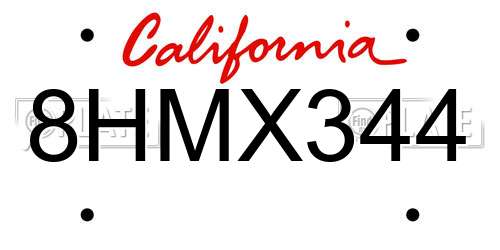 8HMX344 California License Plate
