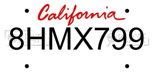 8HMX799 California License Plate