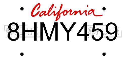 8HMY459 California License Plate