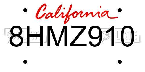 8HMZ910 California License Plate