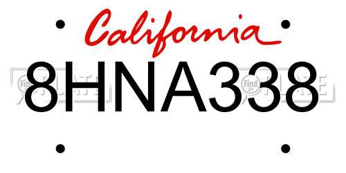 8HNA338 California License Plate