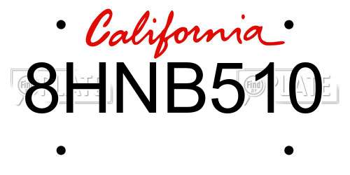 8HNB510 California License Plate