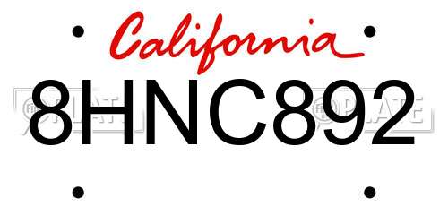 8HNC892 California License Plate