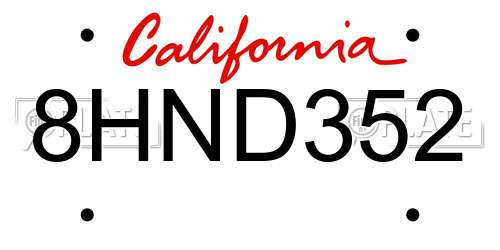 8HND352 California License Plate