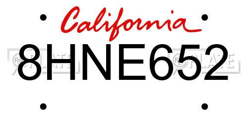 8HNE652 California License Plate