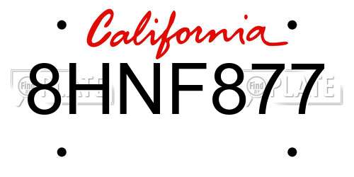 8HNF877 California License Plate