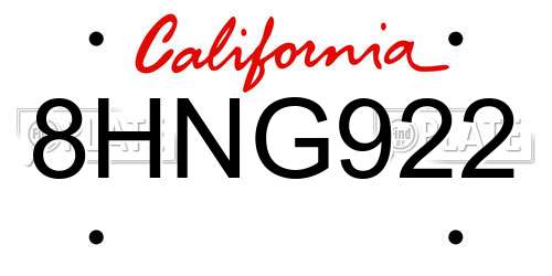 8HNG922 California License Plate