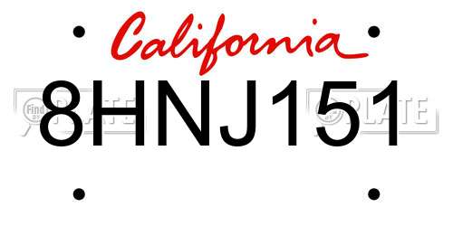8HNJ151 California License Plate