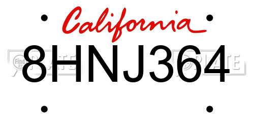 8HNJ364 California License Plate