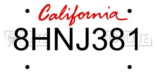8HNJ381 California License Plate