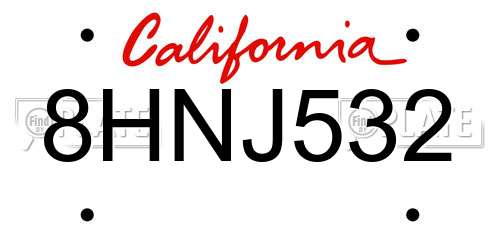 8HNJ532 California License Plate