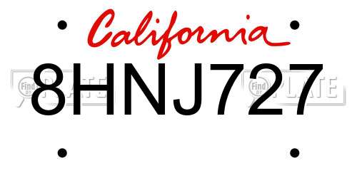 8HNJ727 California License Plate