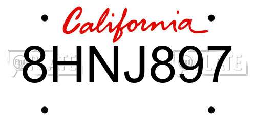 8HNJ897 California License Plate