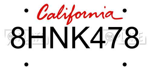8HNK478 California License Plate