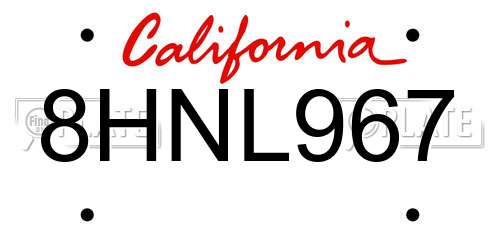 8HNL967 California License Plate