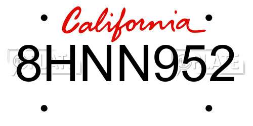 8HNN952 California License Plate