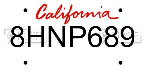 8HNP689 California License Plate