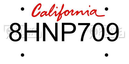 8HNP709 California License Plate