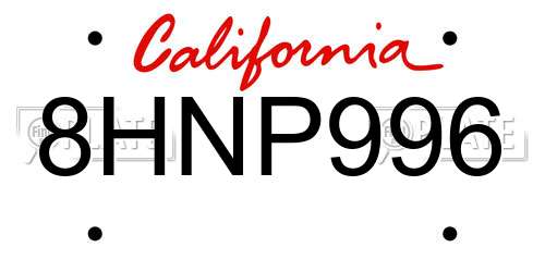 8HNP996 California License Plate