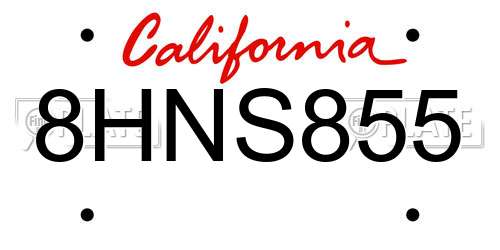 8HNS855 California License Plate