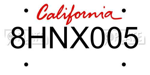 8HNX005 California License Plate