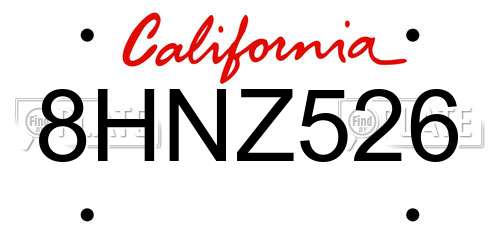 8HNZ526 California License Plate