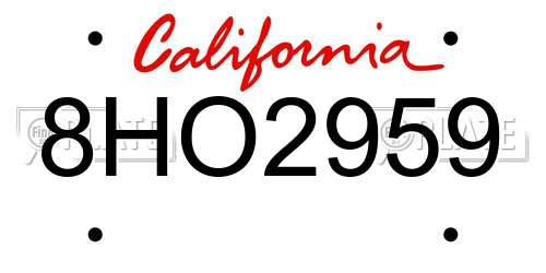 8HO2959 California License Plate