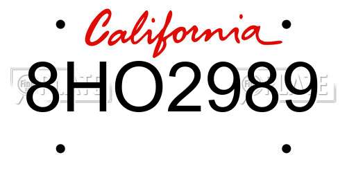 8HO2989 California License Plate
