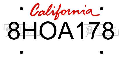 8HOA178 California License Plate