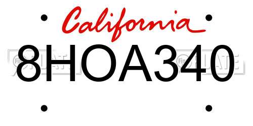 8HOA340 California License Plate