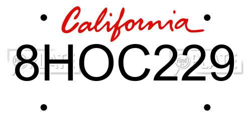8HOC229 California License Plate