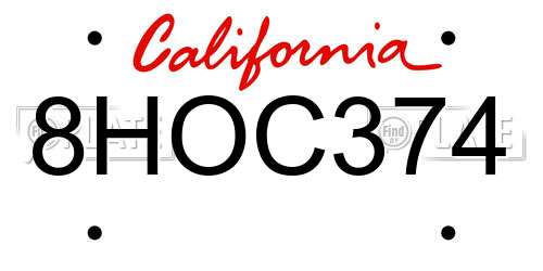 8HOC374 California License Plate