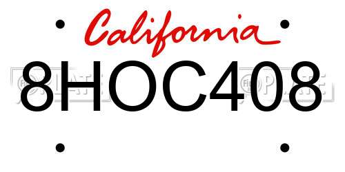 8HOC408 California License Plate