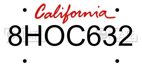 8HOC632 California License Plate