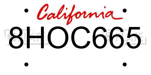 8HOC665 California License Plate
