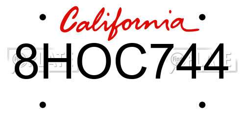 8HOC744 California License Plate