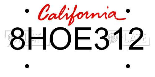 8HOE312 California License Plate