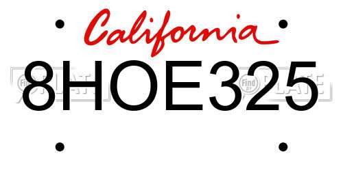8HOE325 California License Plate