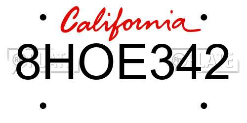 8HOE342 California License Plate